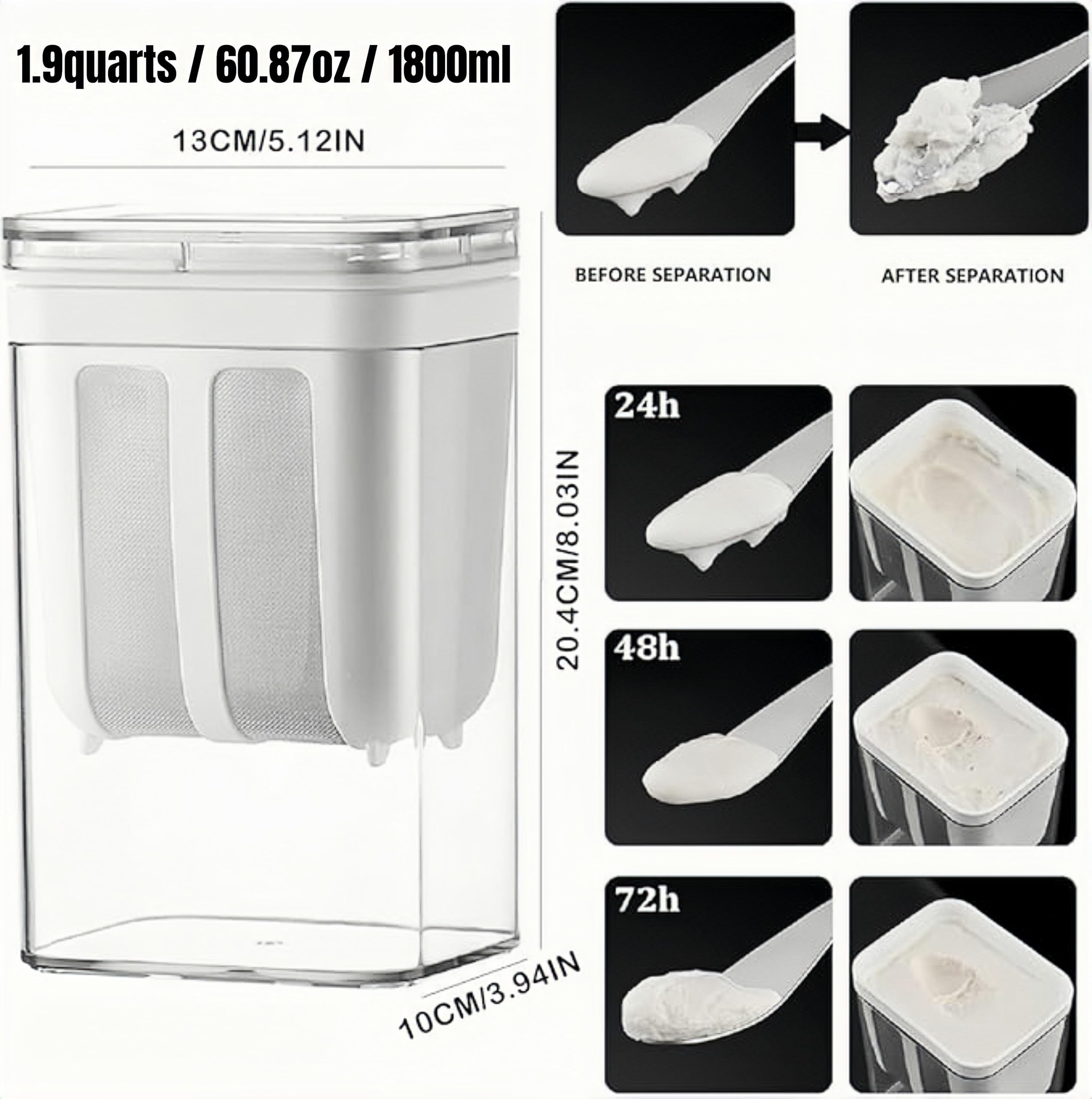 FindXeink yogurt strainer whey-separation close-up shows clean filtration for creamy yogurt