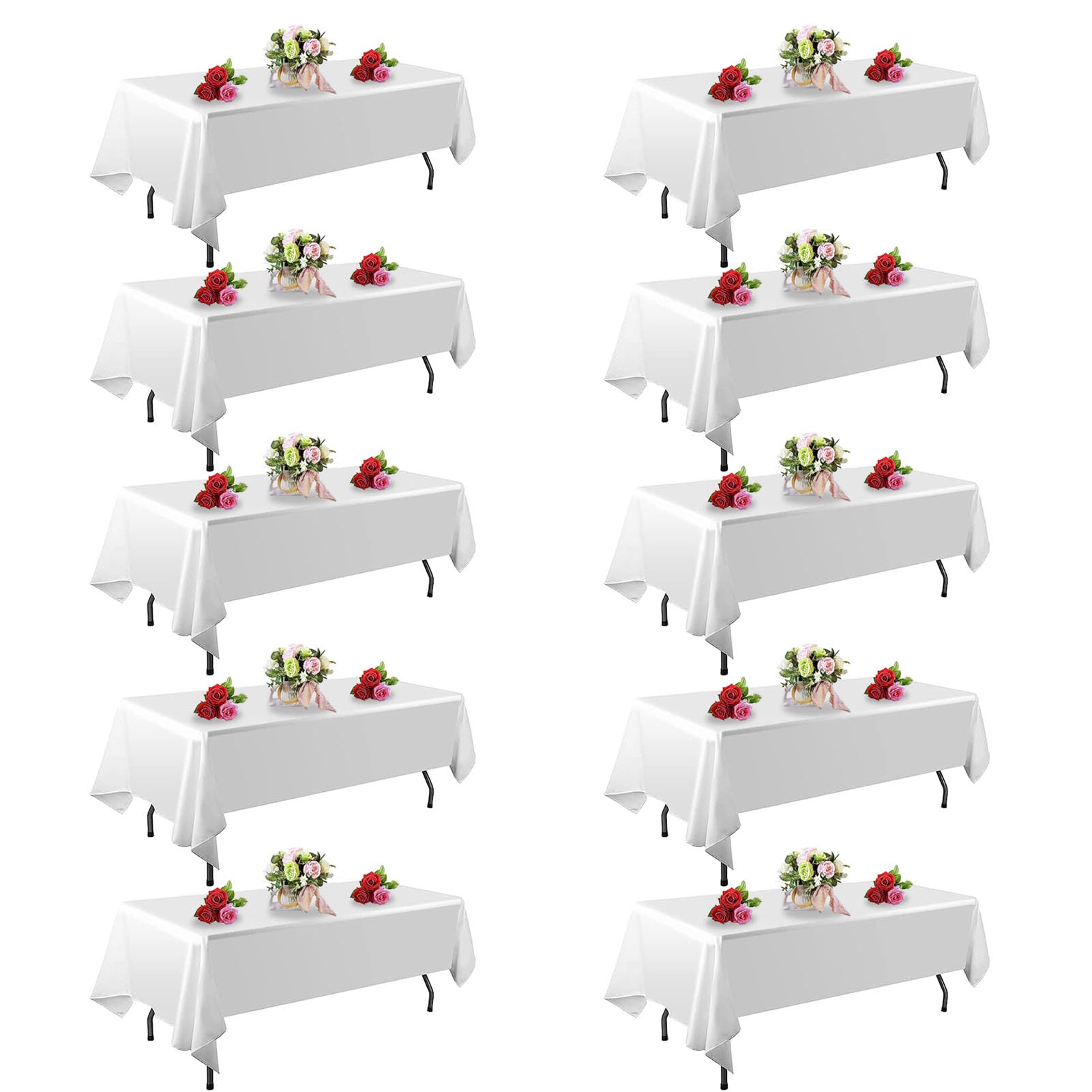 Findyou 10-pack white tablecloth 60x102 inches on dining table for elegant events