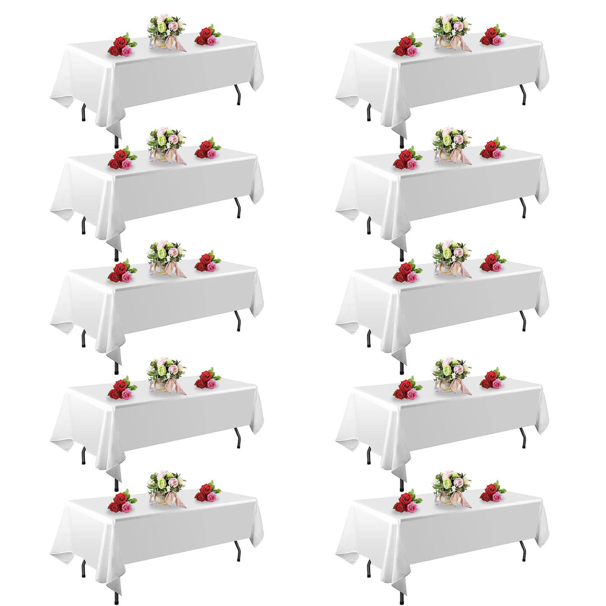 Findyou 10-pack white tablecloth 60x102 inches on dining table for elegant events
