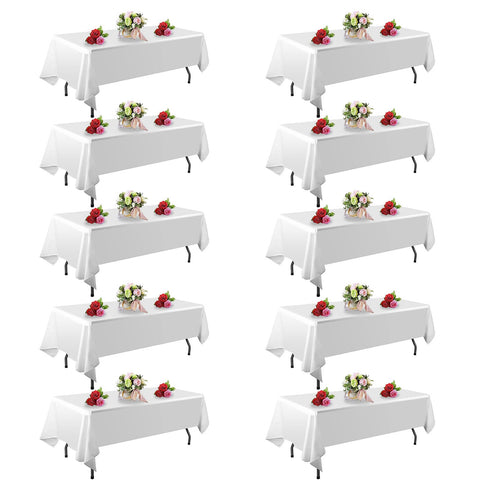 Findyou 10-pack white tablecloth 60x102 inches on dining table for elegant events