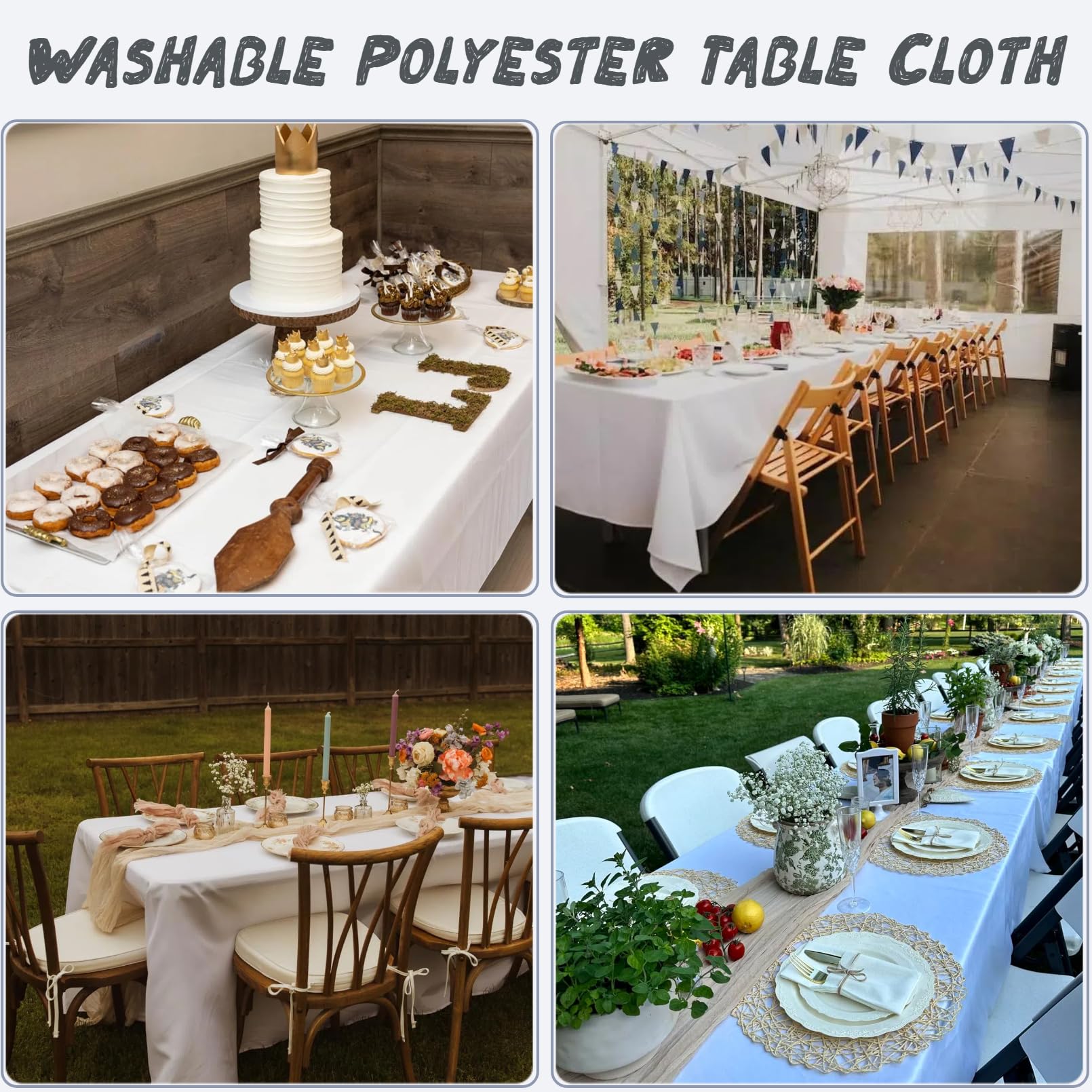 FindYou washable polyester tablecloth emphasizing durability for events