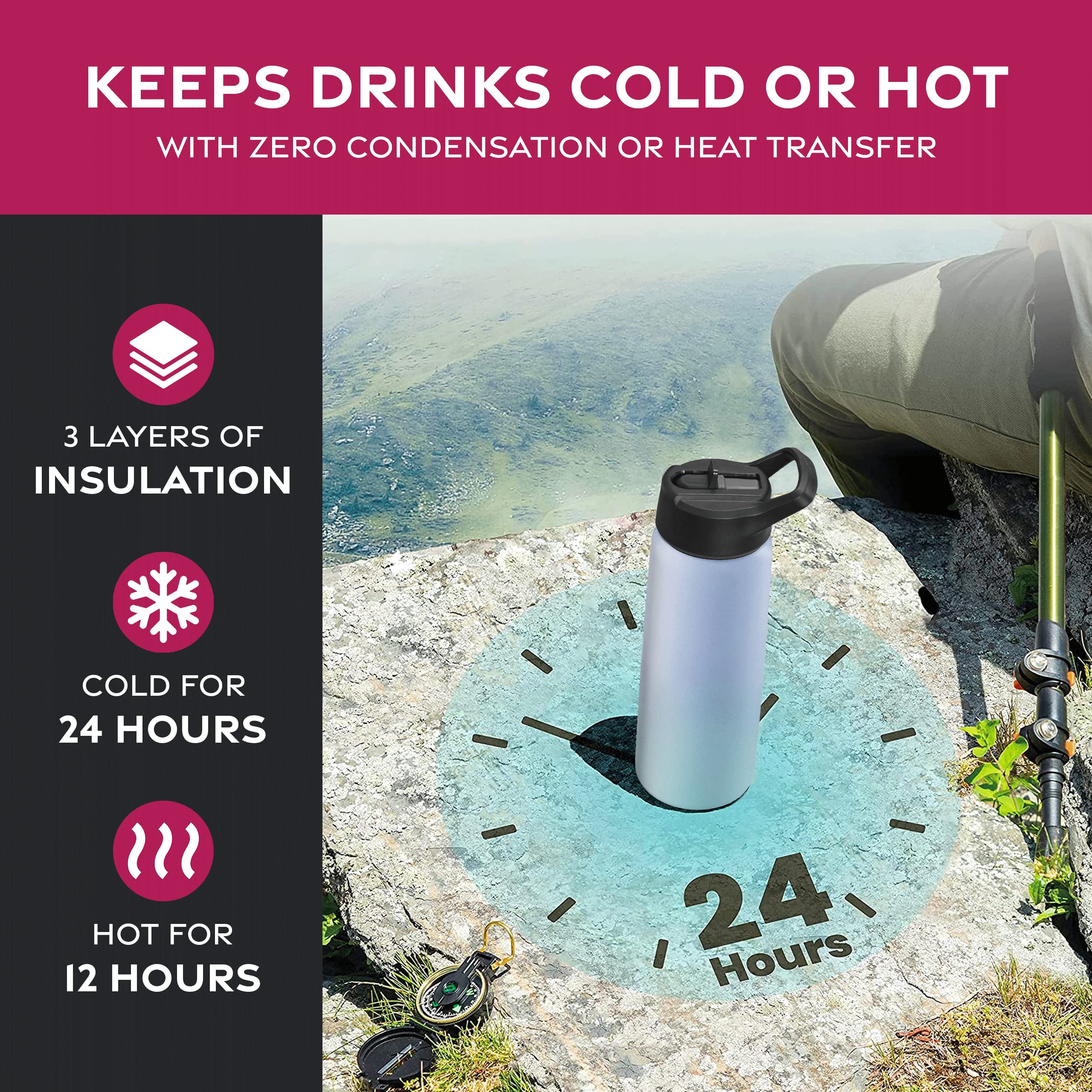 FineDine 25oz bottle with removable lid for ice and fruit drinks.