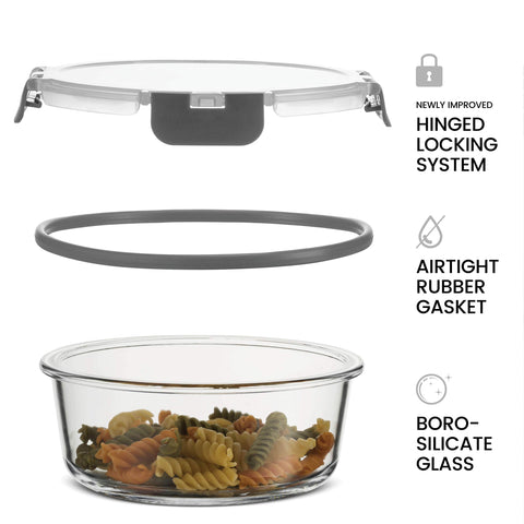 FineDine hinged-lid glass containers with airtight seal for leftovers