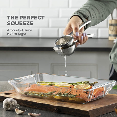 FineDine lemon squeezer with comfortable handle reduces wrist strain.