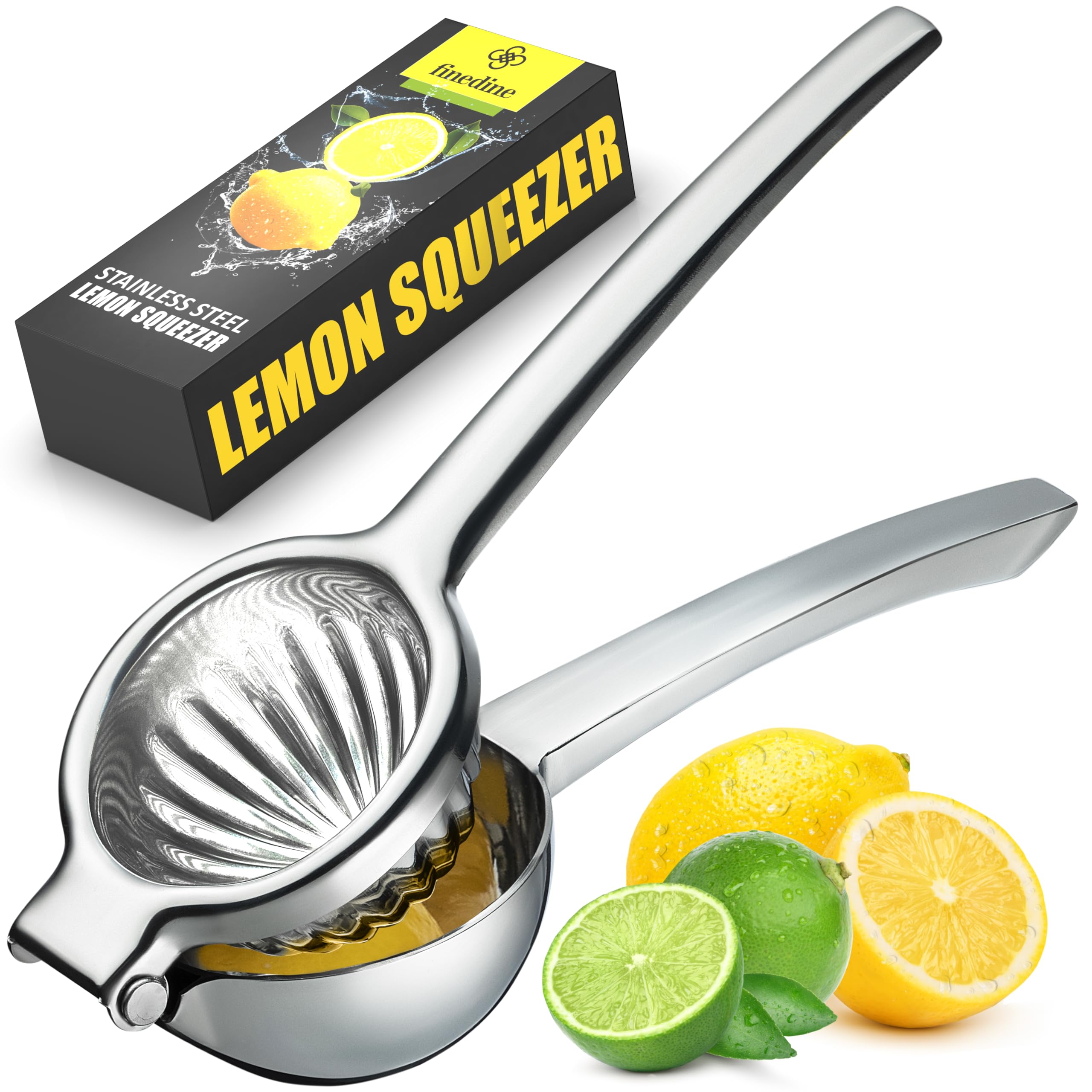FineDine premium lemon squeezer with heavy-duty stainless steel for durable juicing.