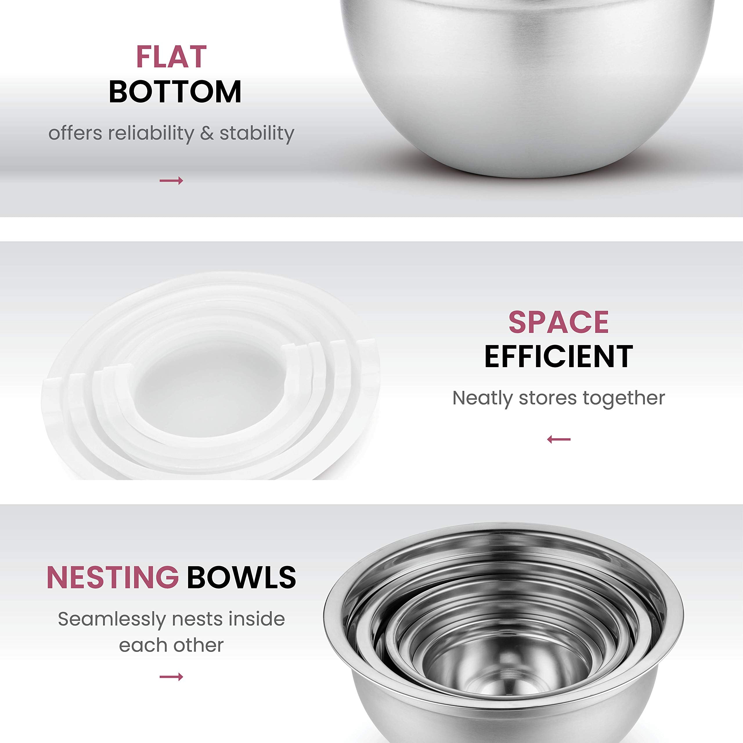 FineDine mixing bowls in varying sizes for eggs, batters, and sauces