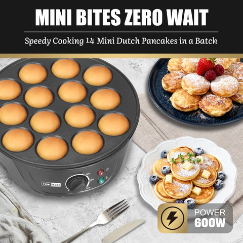 FineMade 14-slots poffertjes pan with browning control for uniform browning.
