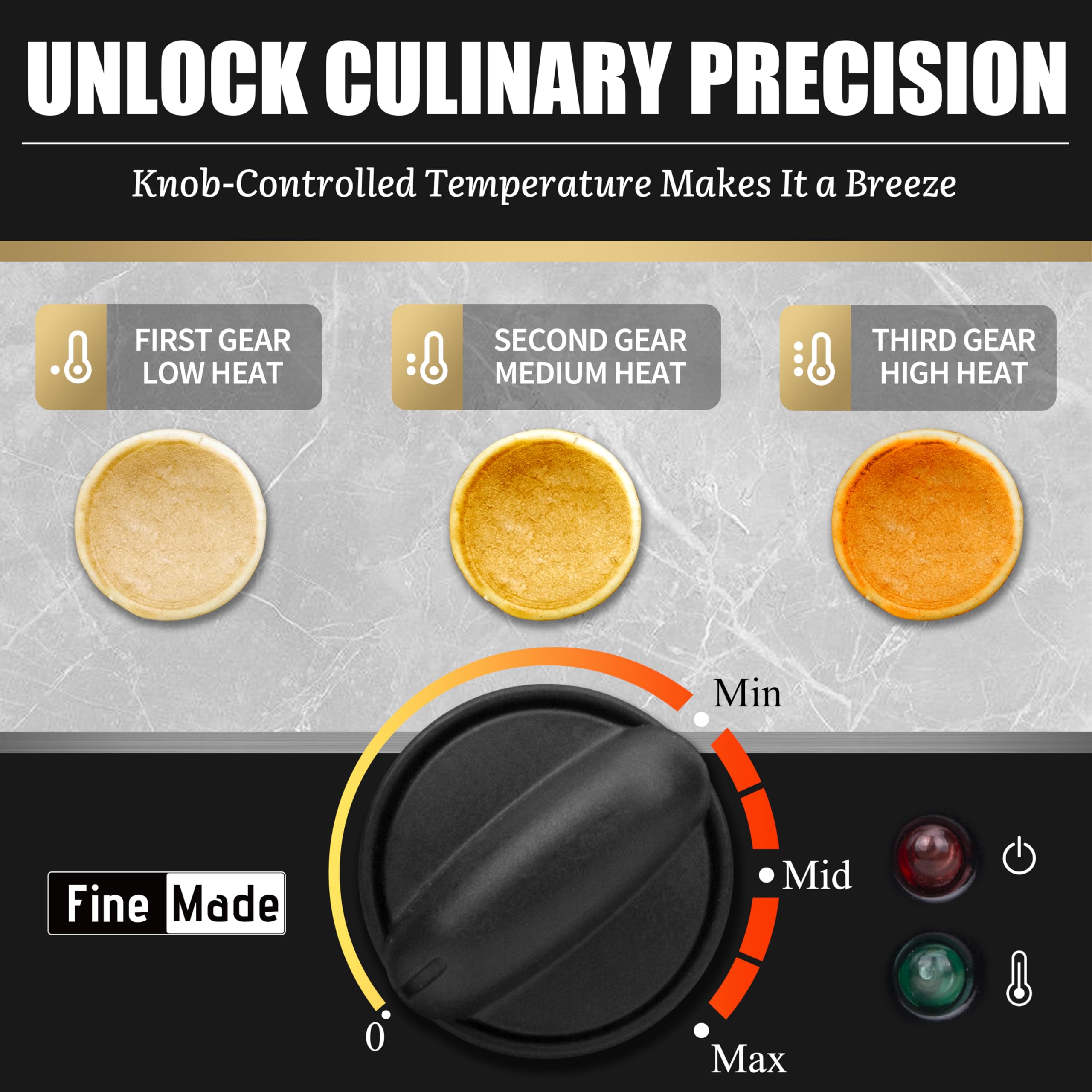 FineMade Dutch mini pancake maker with intuitive controls for simple mornings.
