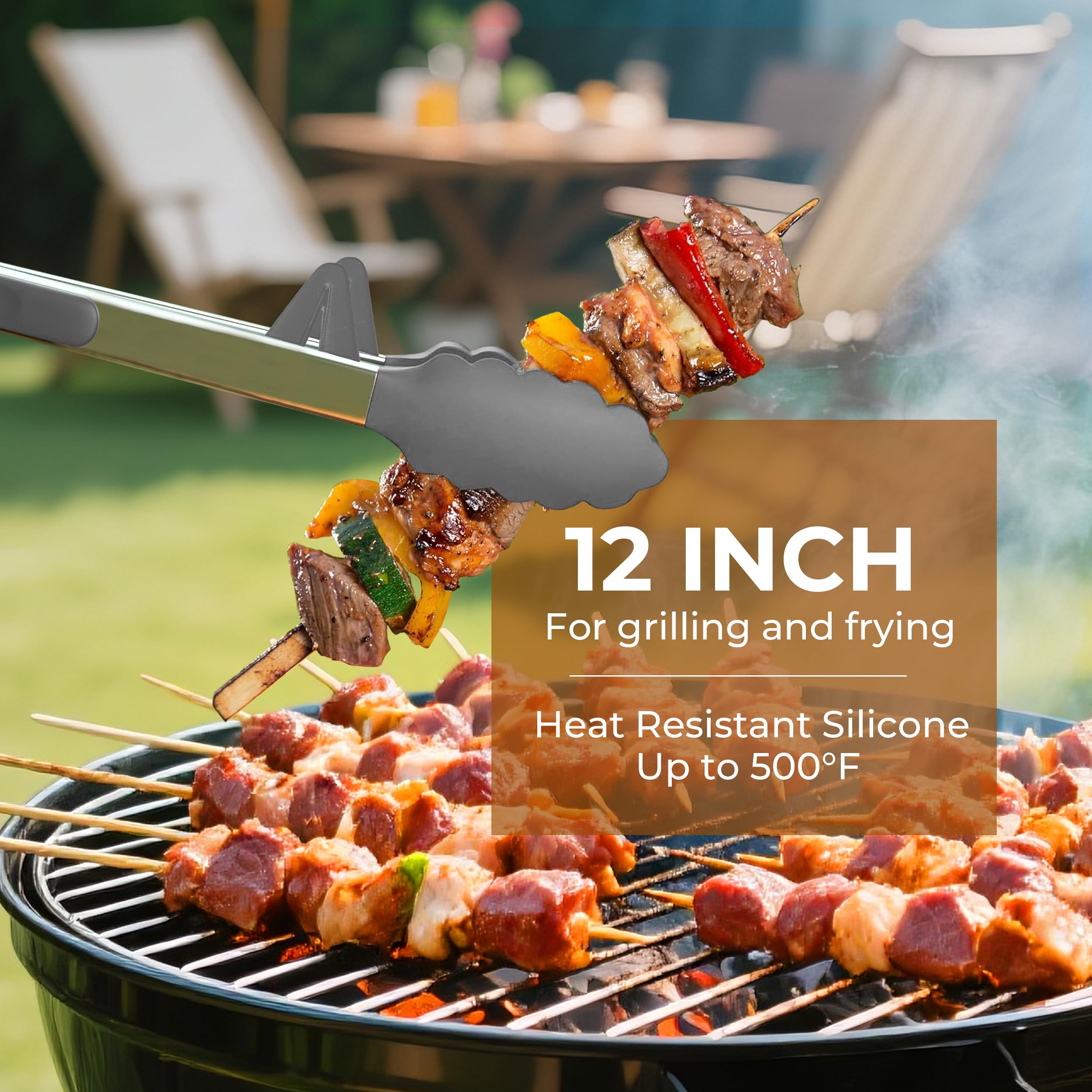 Finenut 12-inch classic tong offers extended reach for grilling.