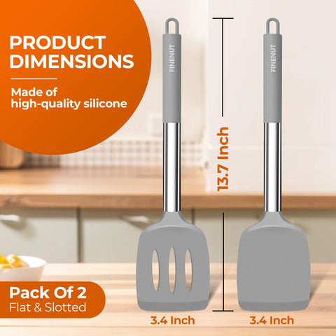 FINENUT beveled-edge design enables precise under-pan flip and lift.