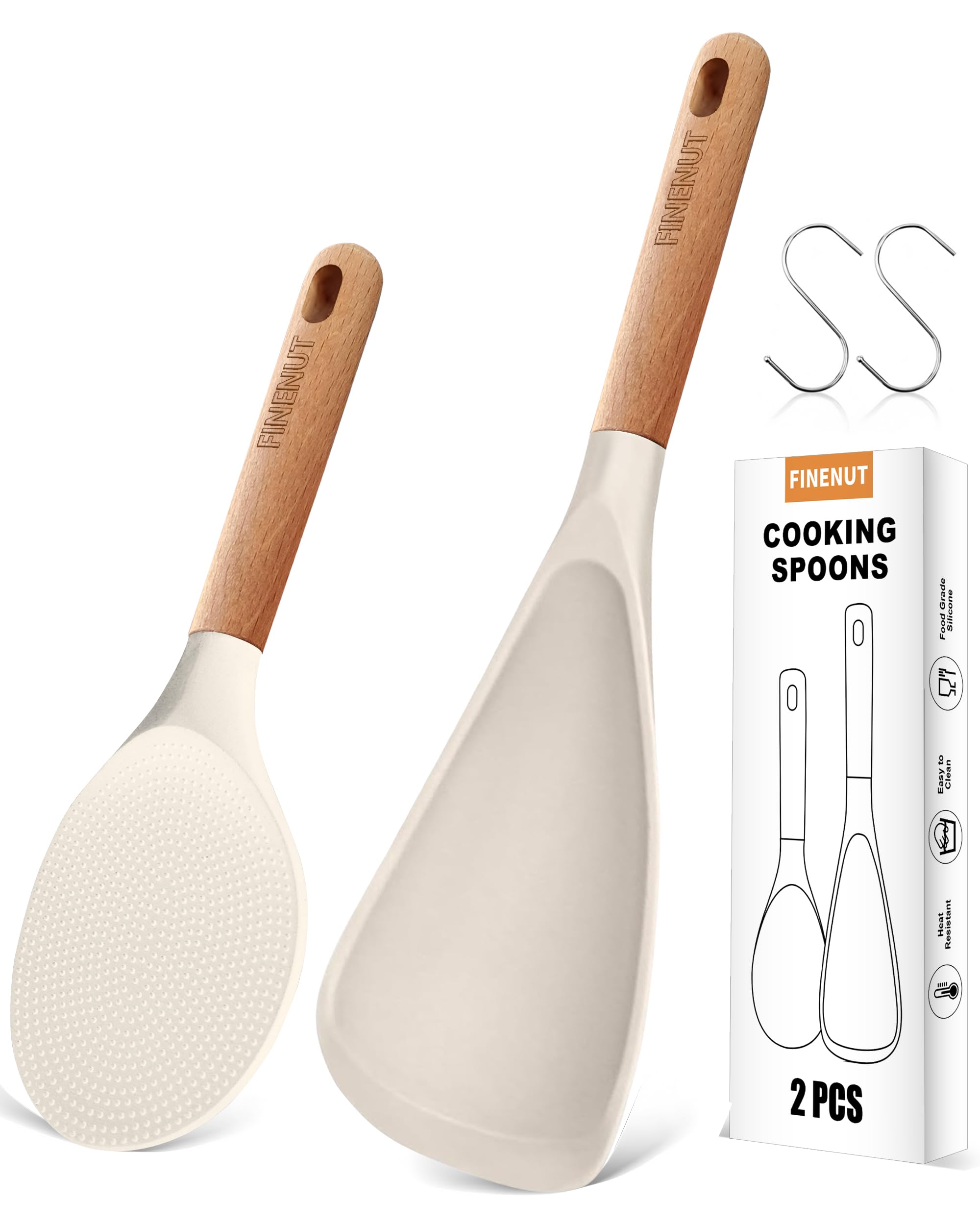 FINENUT dual-use spatula spoon in khaki for flipping and serving on nonstick cookware