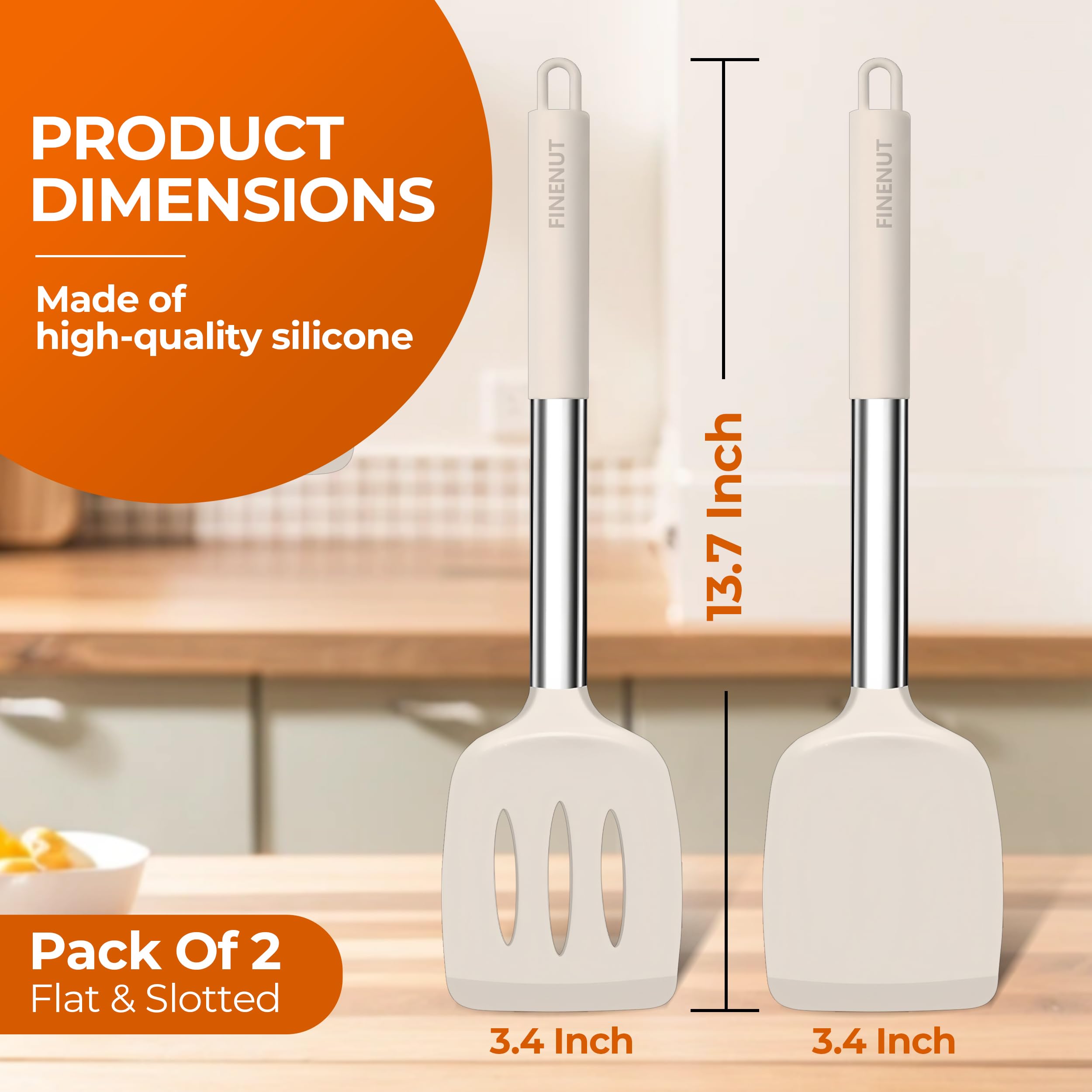 FINENUT heat-resistant 446°F heads; ideal for high-heat cooking without warping.