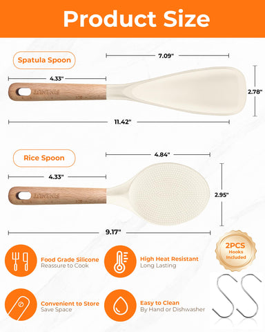 FINENUT silicone spoon resists heat up to 446°F protecting nonstick pans