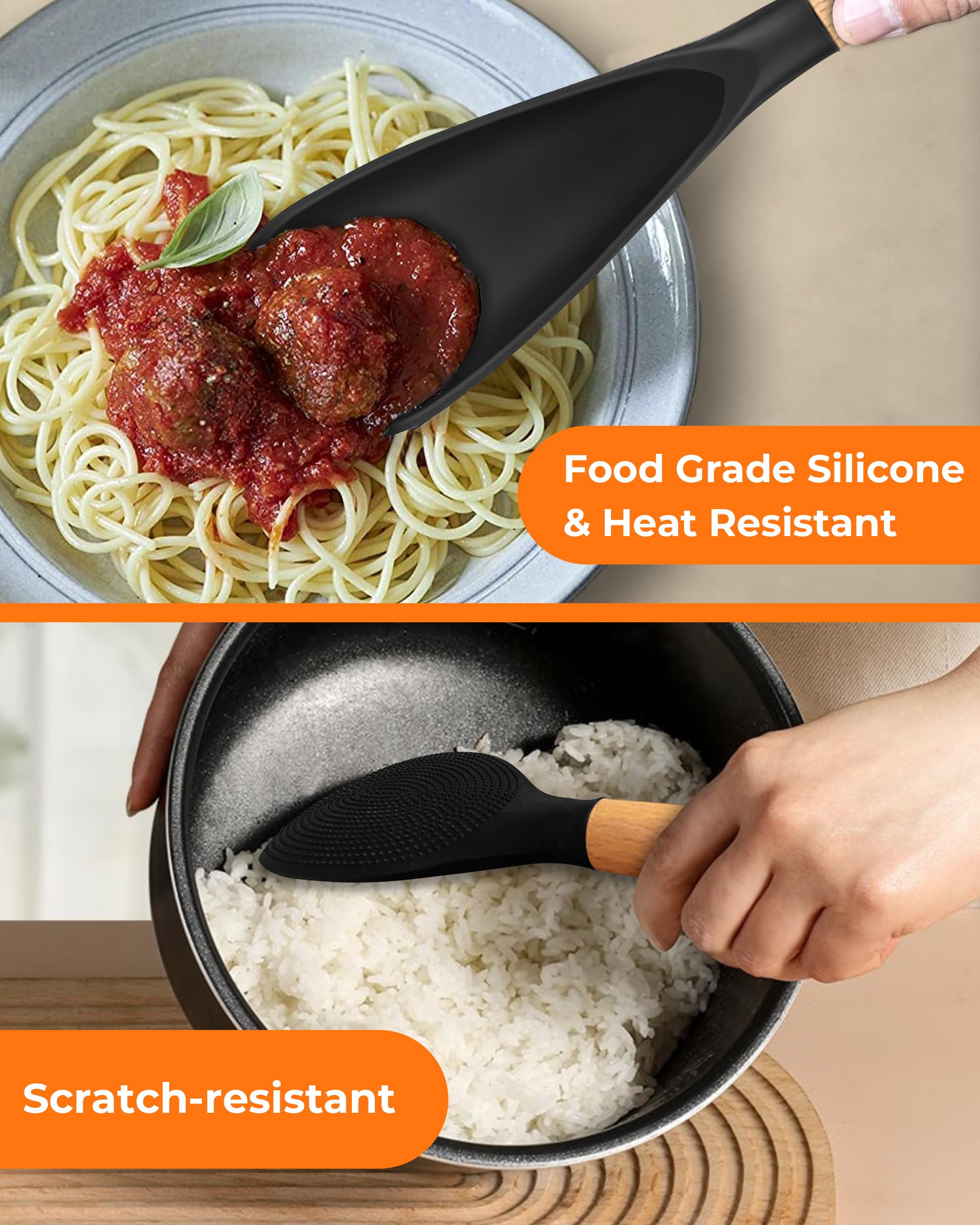 FINENUT heat-resistant silicone spoon and spatula for high-heat cooking