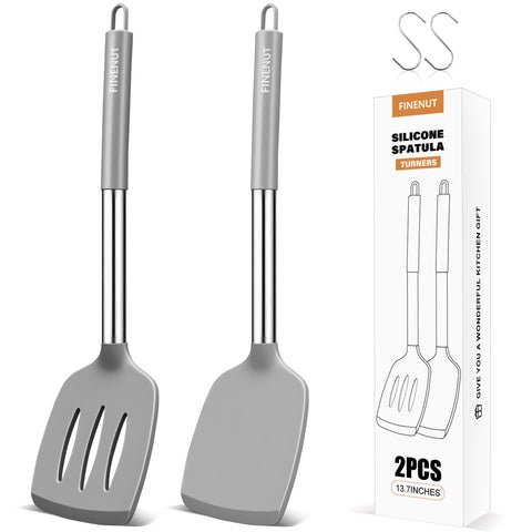 FINENUT silicone spatula solid head for gentle flipping without scratching nonstick pans.