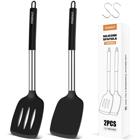 FINENUT silicone spatula solid head for safe flipping on nonstick pans