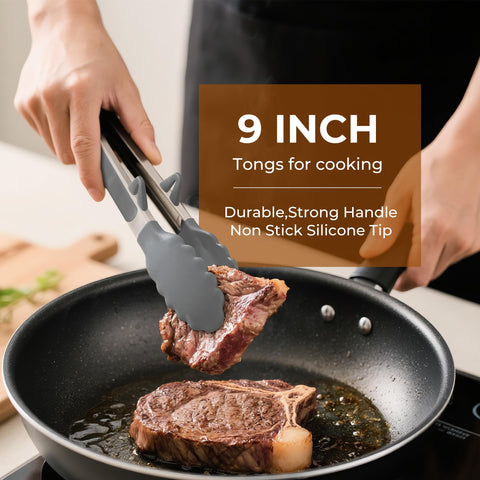 Finenut silicone-tipped tong close-up ideal for nonstick pans.