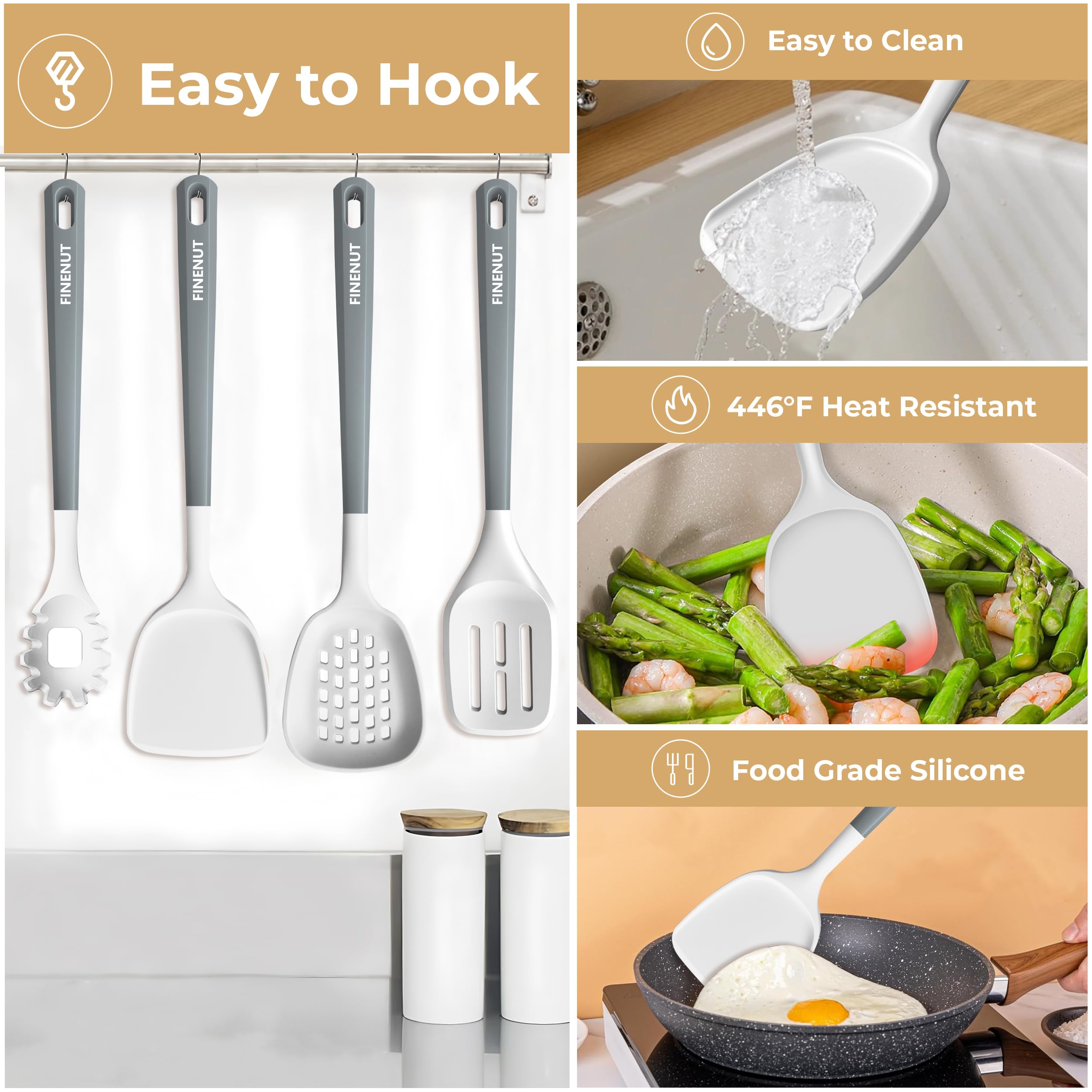 FINENUT silicone turner gentle on coatings ideal for sautéing