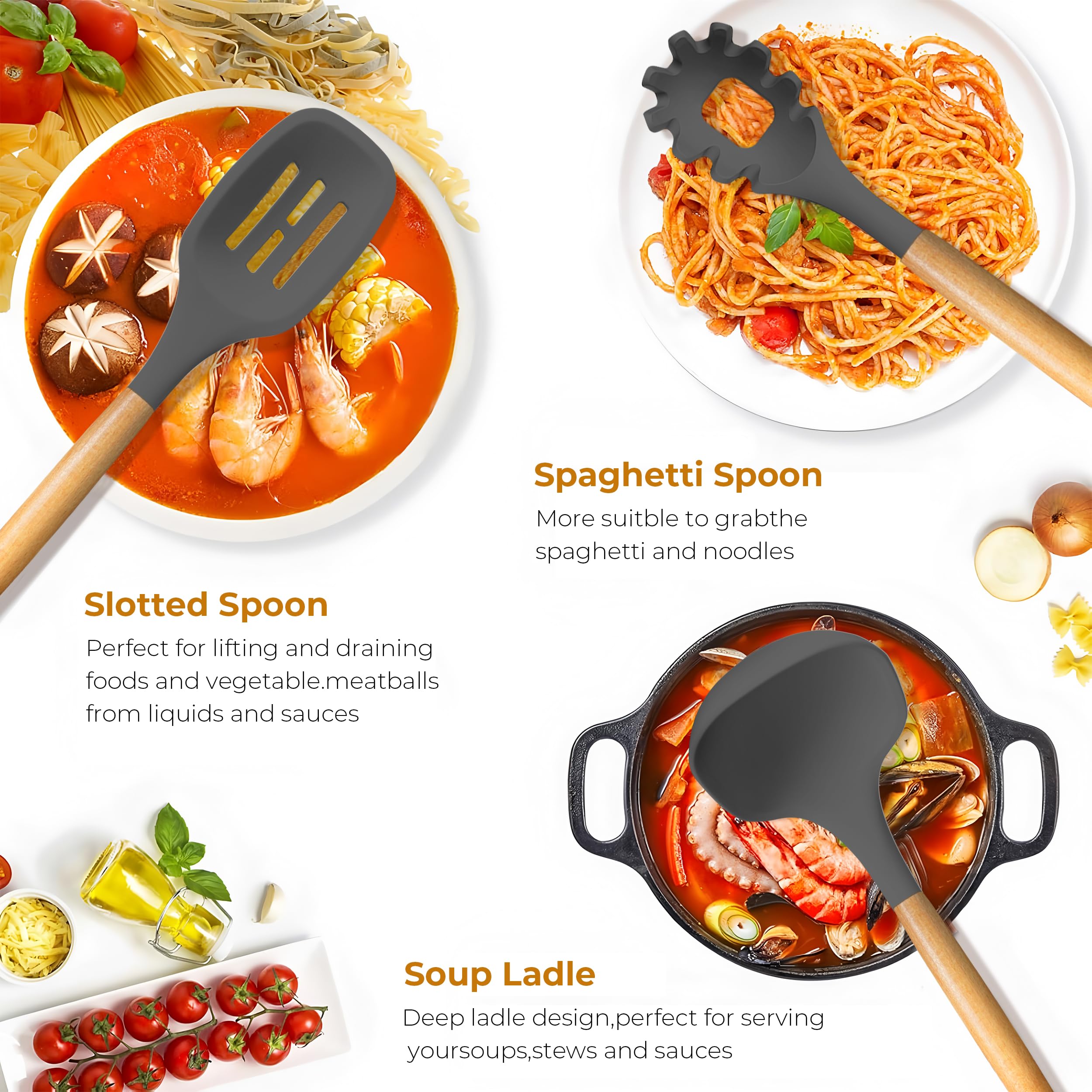 FINENUT slotted spoon lifting foods while protecting cookware