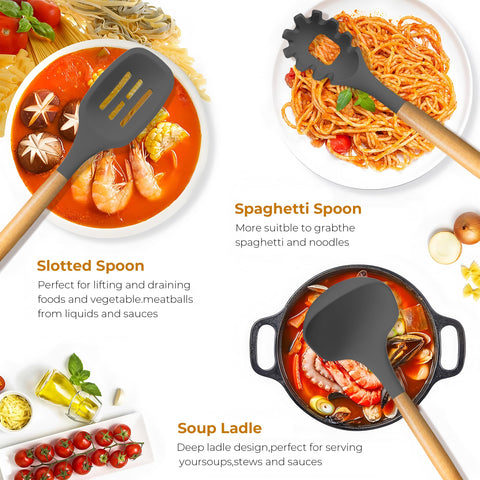 FINENUT slotted spoon lifting foods while protecting cookware