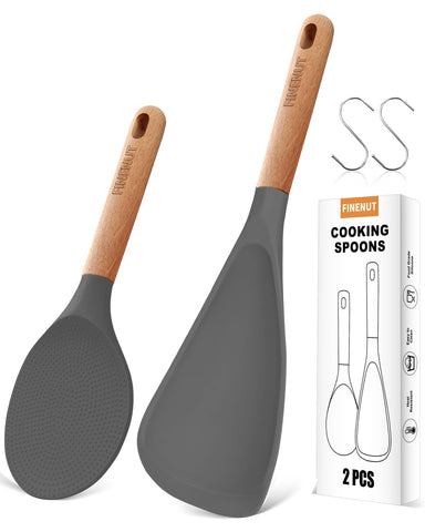 FINENUT silicone spatula spoon 2-pack gray assembly highlighting dual-use design for cooking and serving