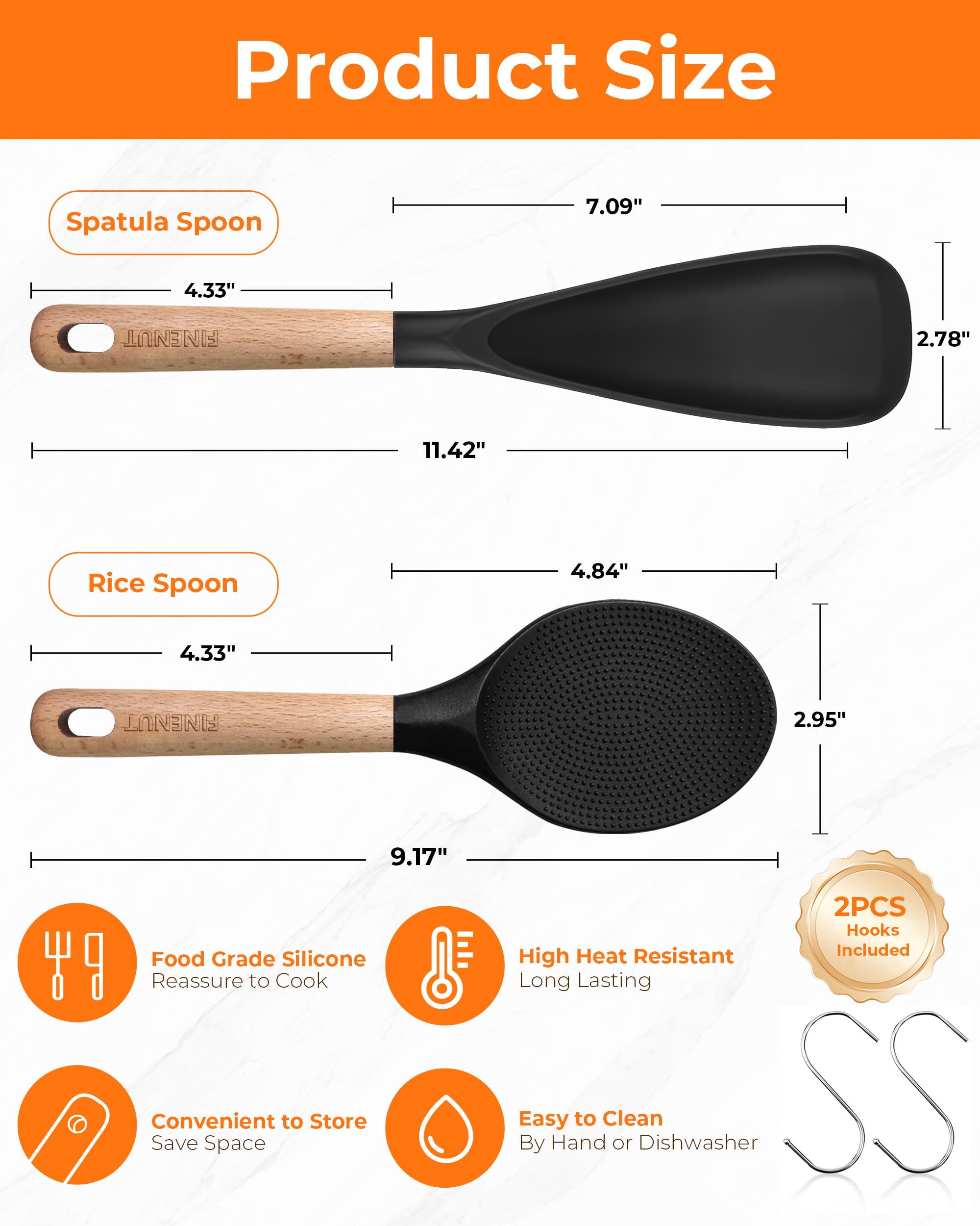 FINENUT wooden-handle spatula spoon offers comfortable grip during cooking
