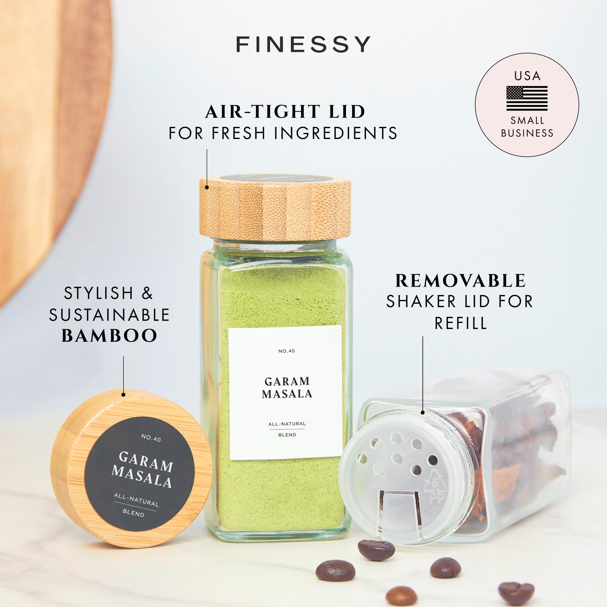 FINESSY two-layer bamboo lids create a secure airtight seal.