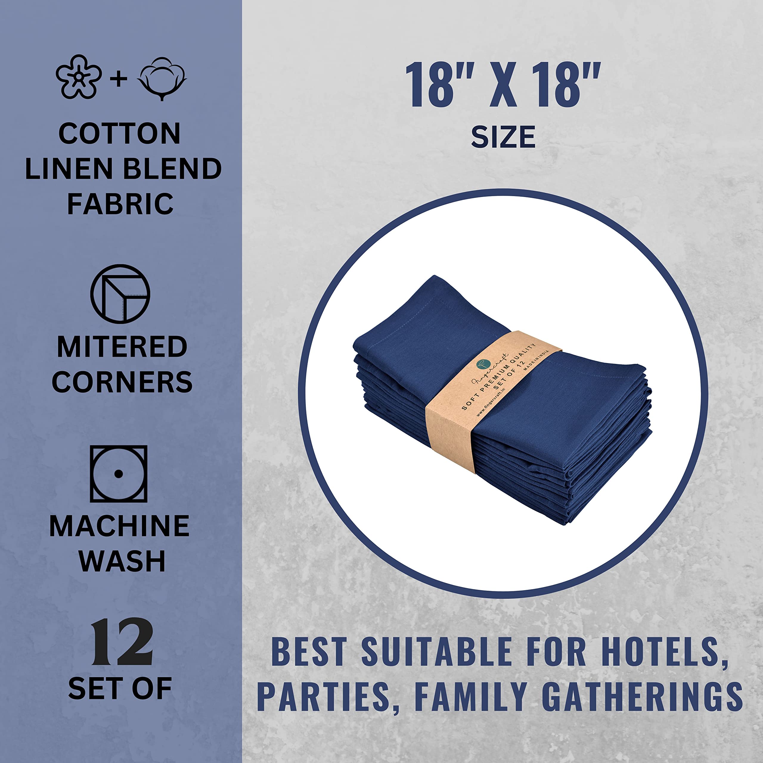 FINGERCRAFT navy napkins being laundered, easy care.