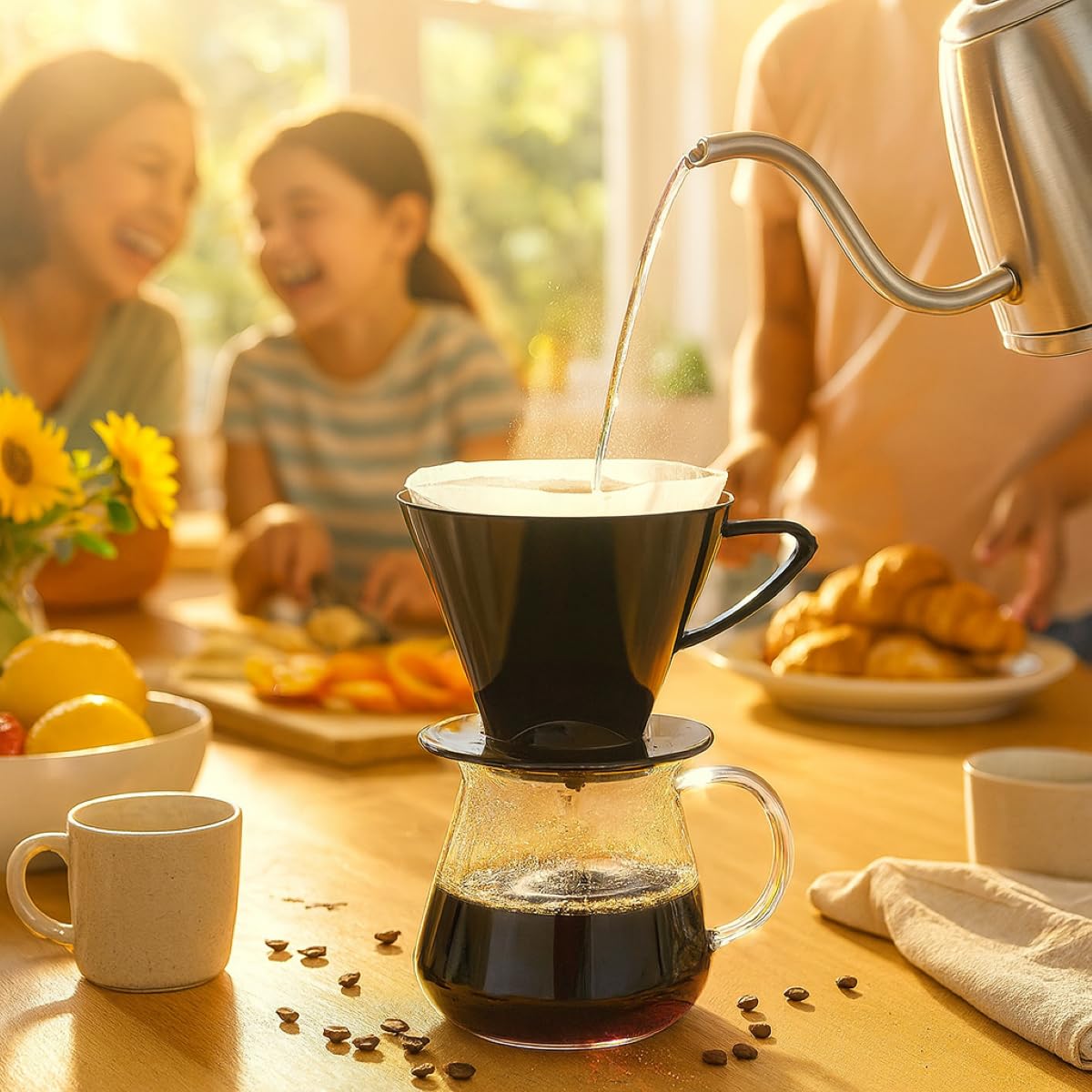 Over-mug setup supports home or carafe brewing