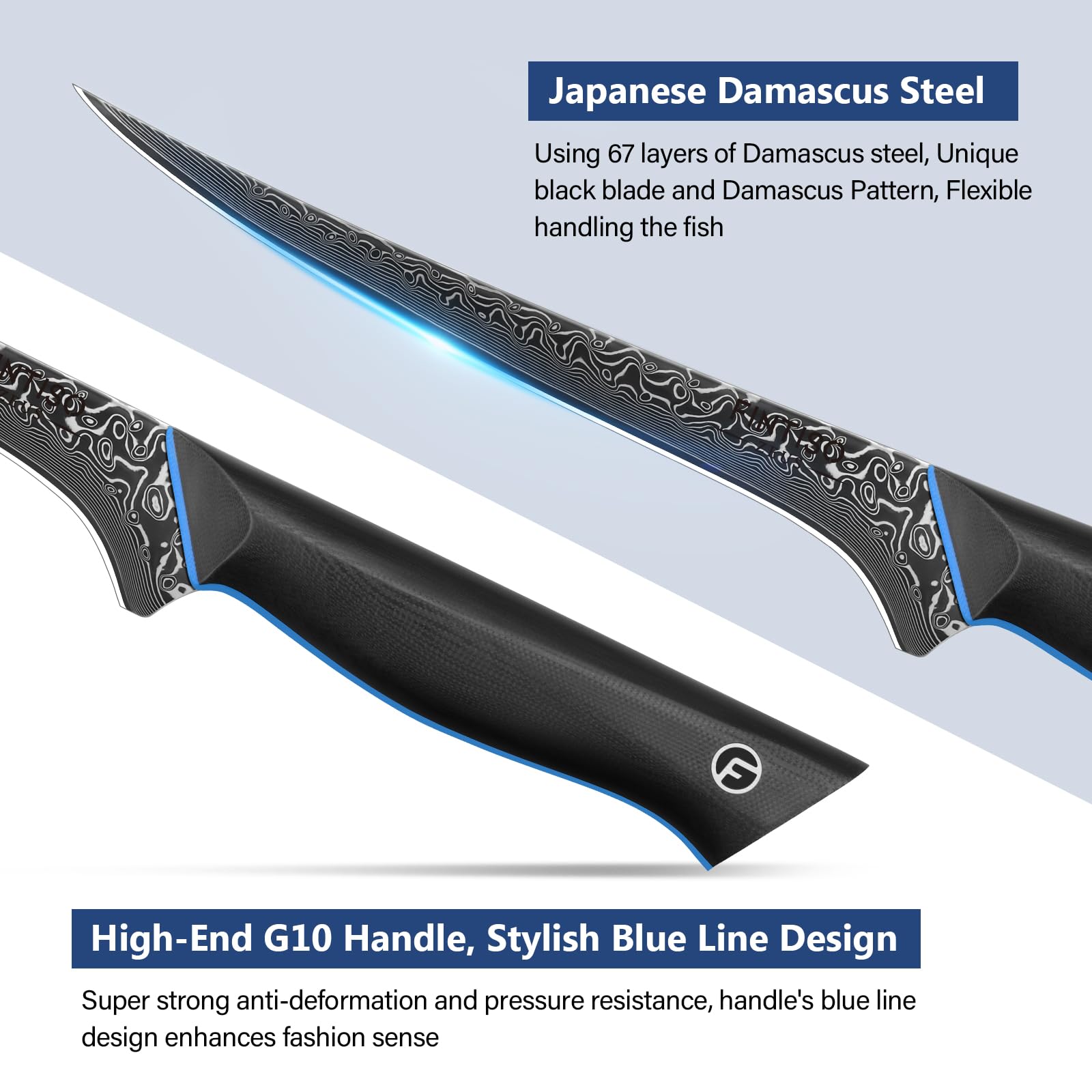 FINTISO 7-inch fillet knife with ergonomic G10 handle for comfortable grip.