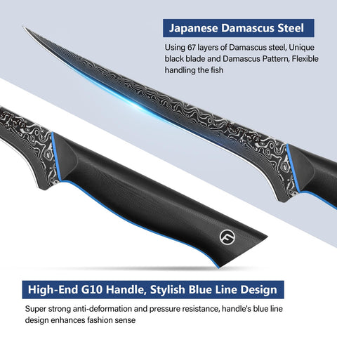 FINTISO 7-inch fillet knife with ergonomic G10 handle for comfortable grip.