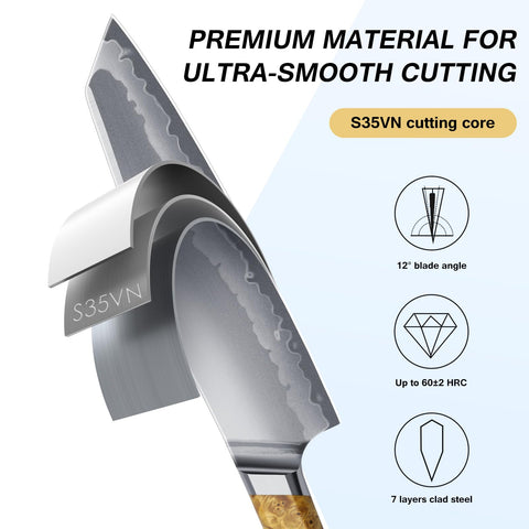 FINTISO knife blade with seven-layer clad steel for durability and clean cuts