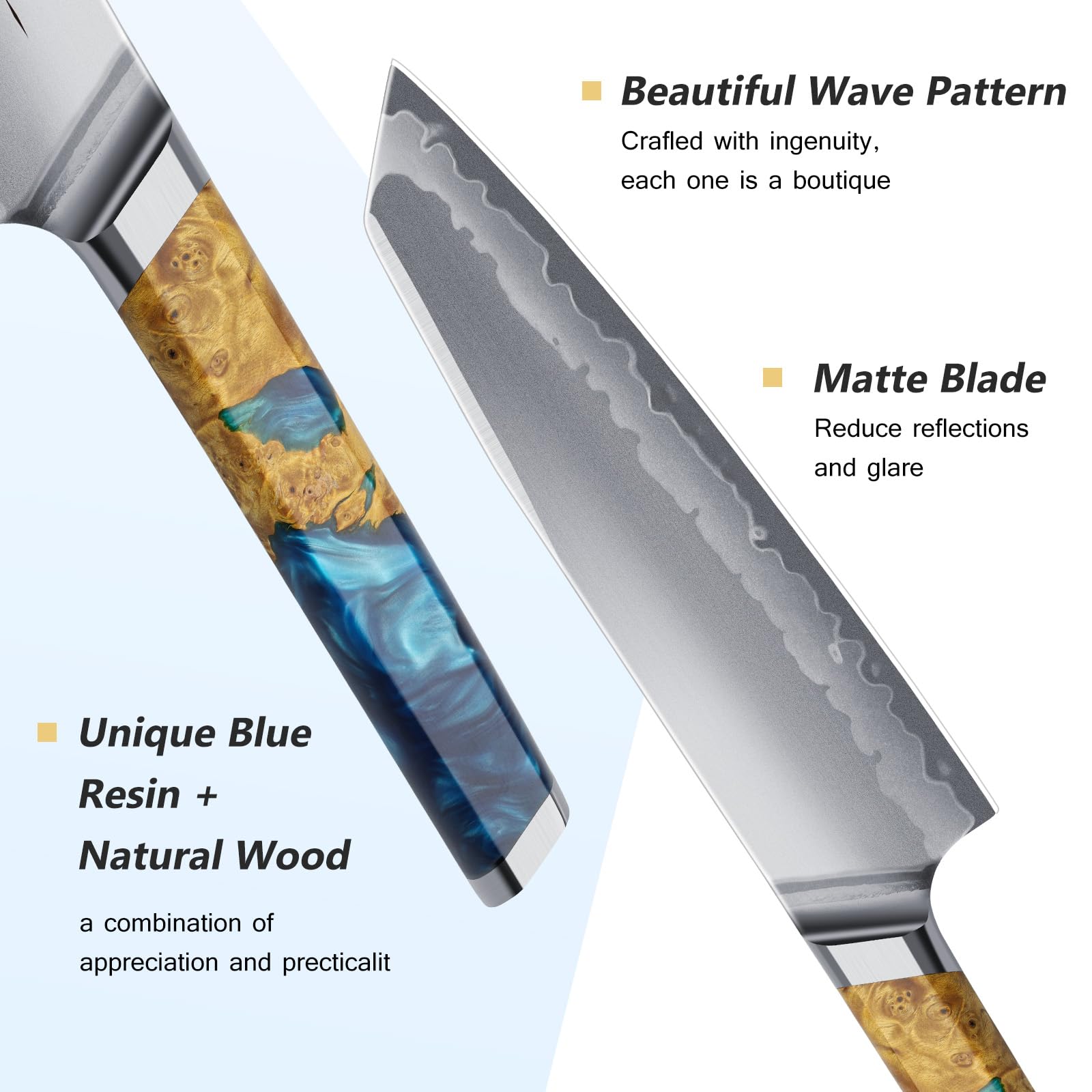 FINTISO stabilized wood and resin handle resists moisture and heat