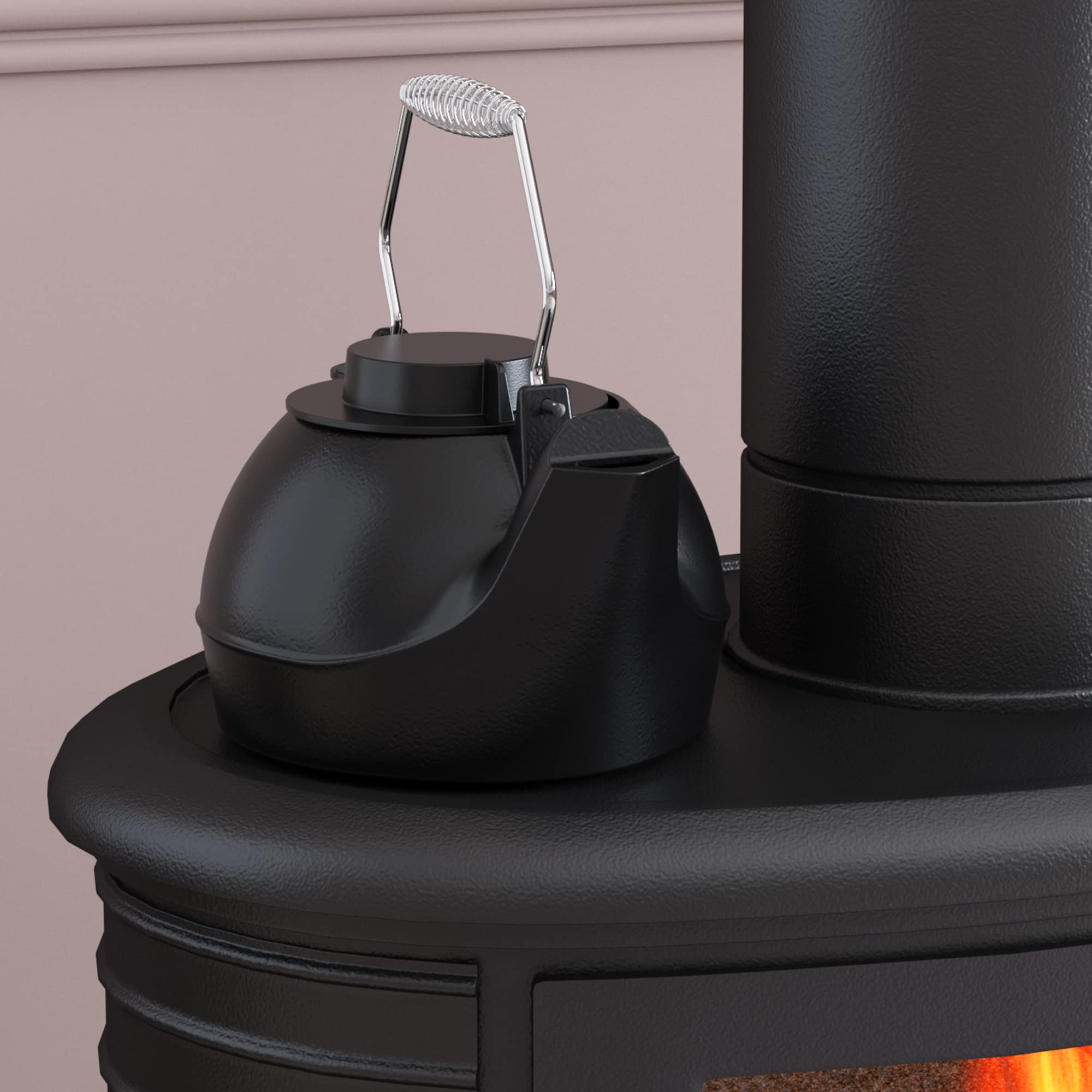 Fire Beauty cast-iron kettle closeup shows durable construction and heat retention.