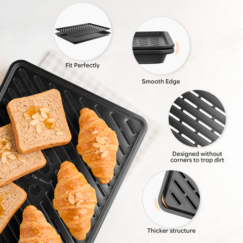 Fire More jelly roll pan highlights long shallow tray for even browning and easy cleanup