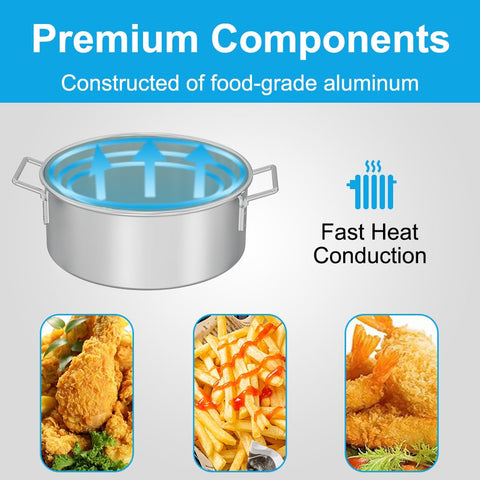 Fire Riot heat-resistant ergonomic handle promotes safer, comfortable frying.