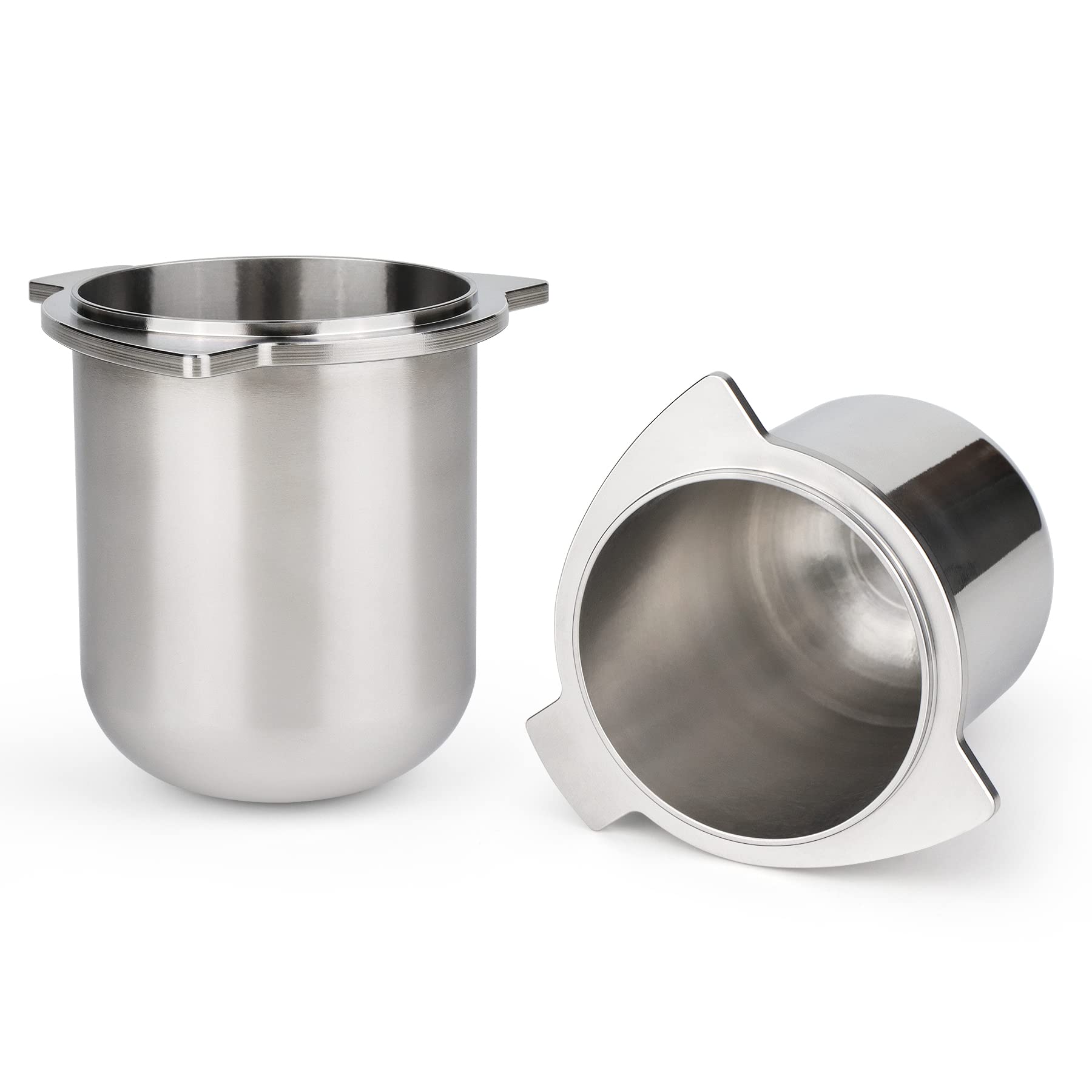 Dosing cup reduces spills and waste during coffee grinding session.