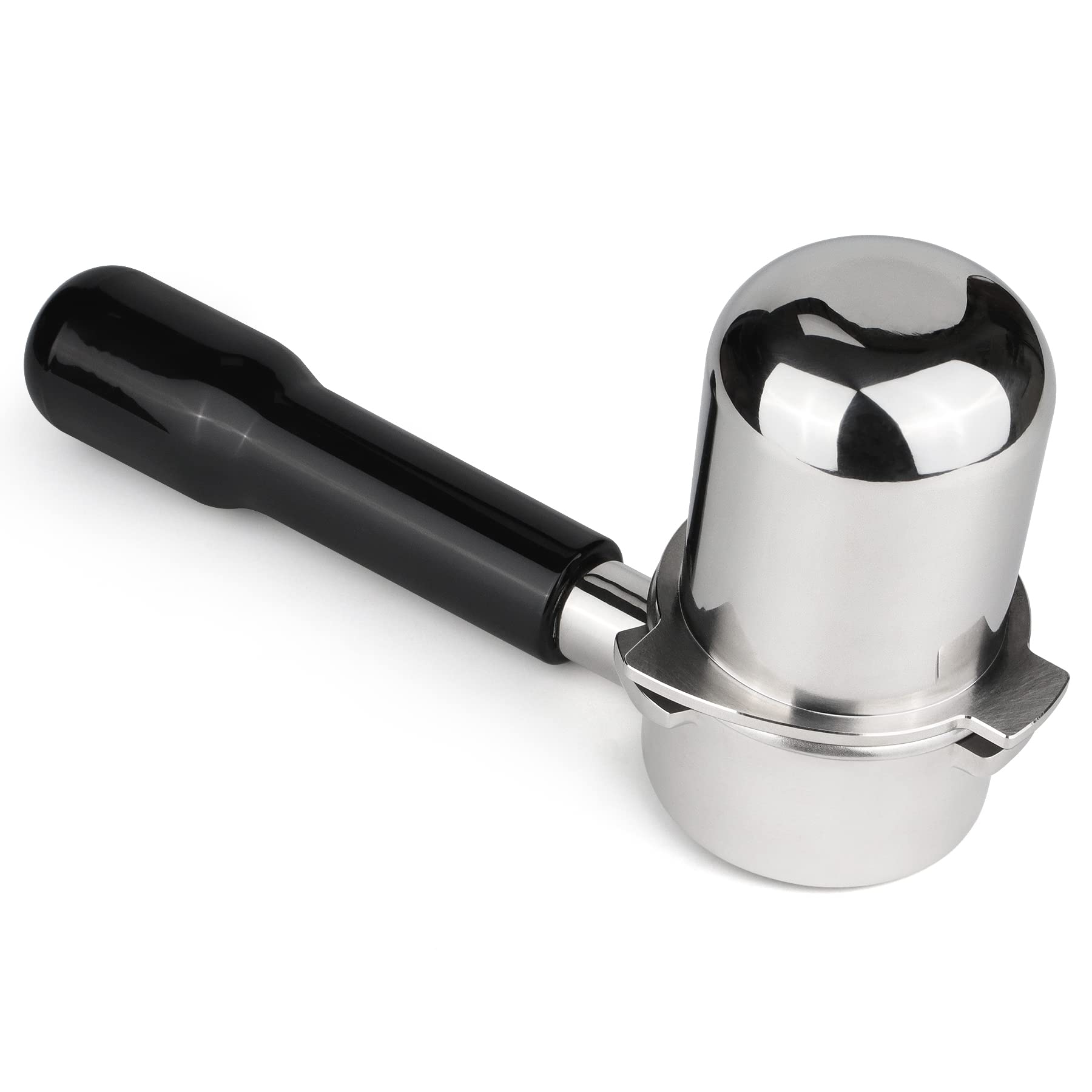 Close-up of stainless steel FIRJOY dosing cup ready to receive ground coffee.