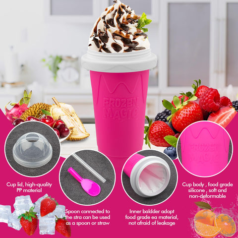 Firjuty Slushie Cup two-in-one spoon and straw in use.