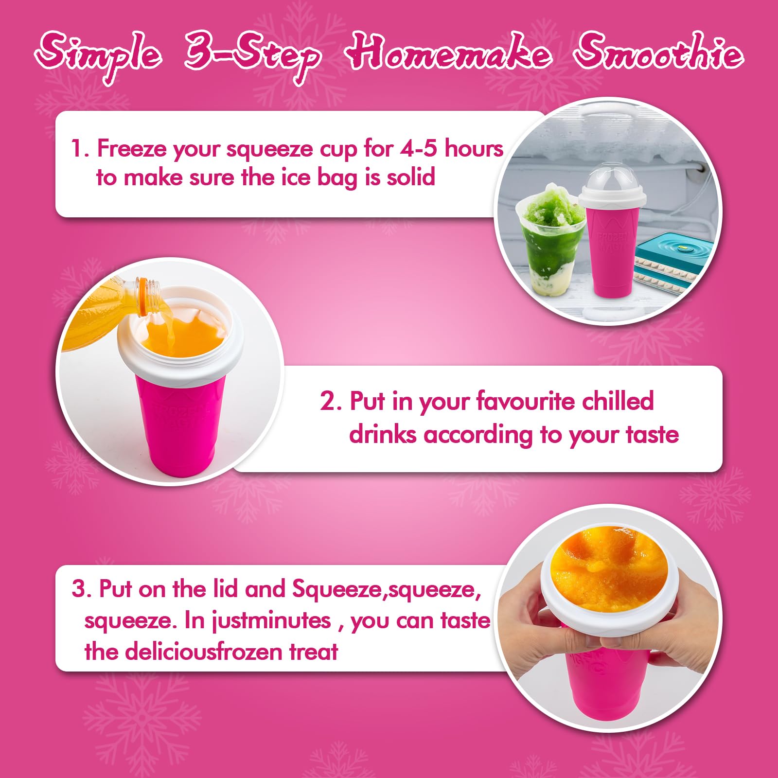 Firjuty Slushie Cup being squeezed to a smooth slush.