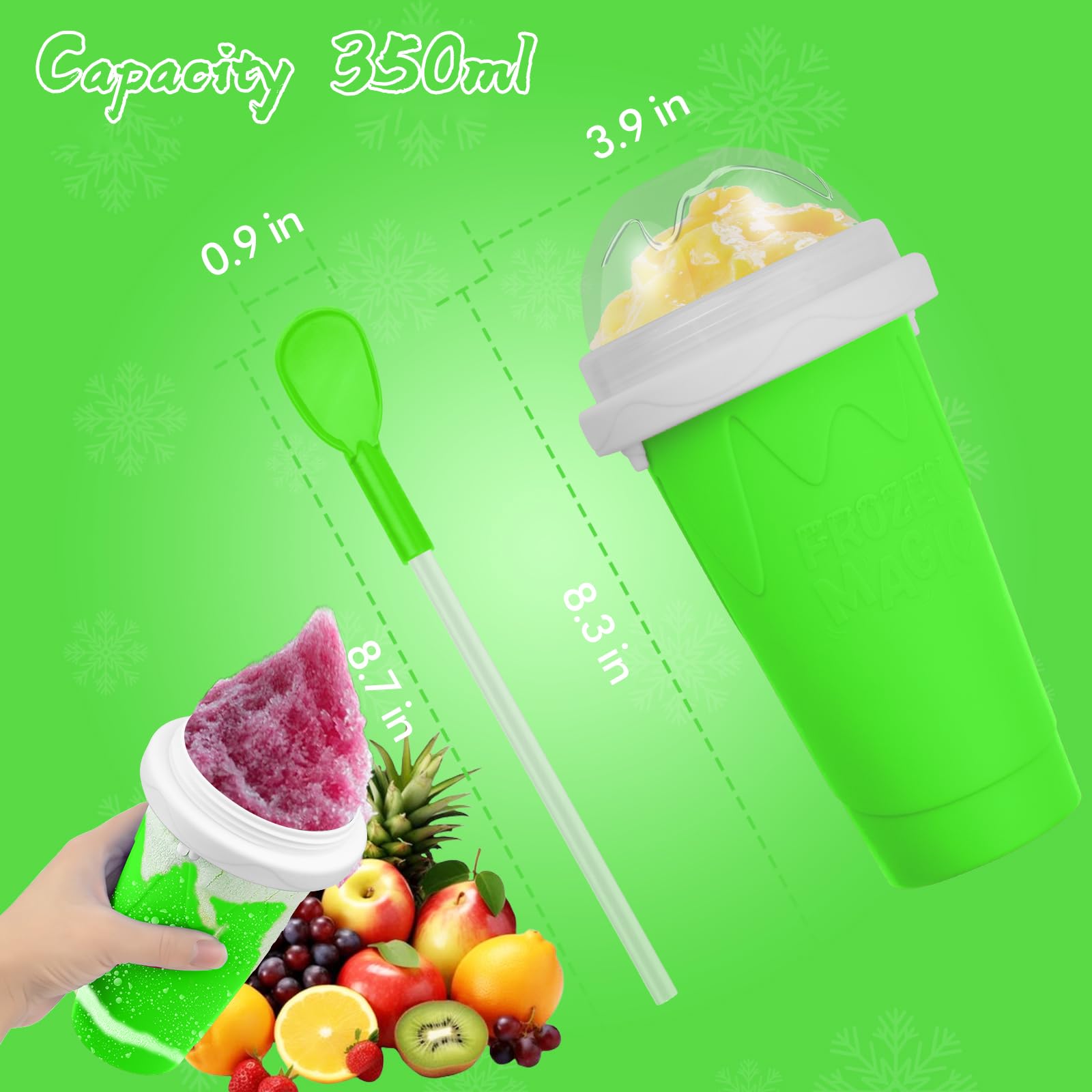 Detachable 2-in-1 straw and spoon for mess-free slushy parties.