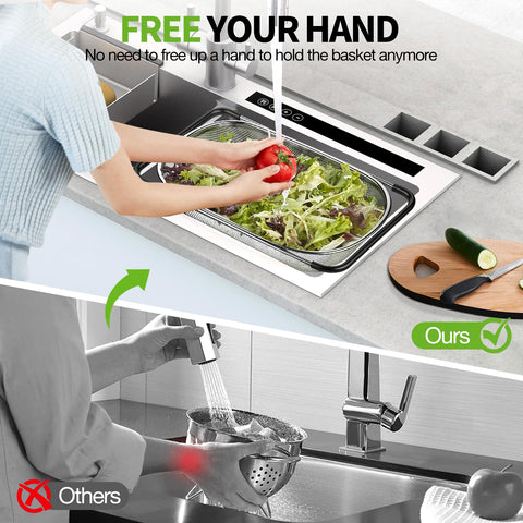 FirstE fine mesh design drains water while keeping small ingredients contained.