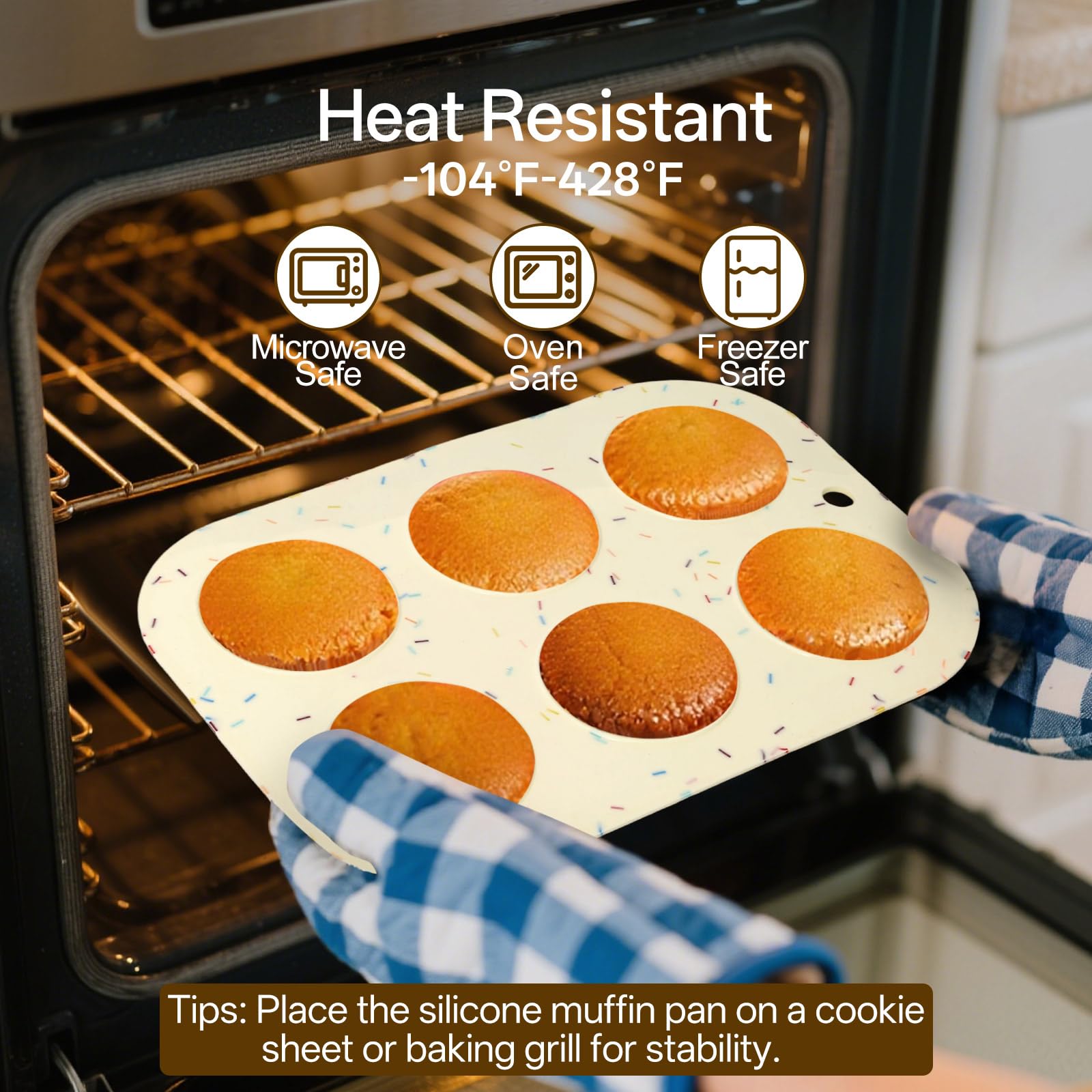 Firstfooby dishwasher-safe muffin pan for quick cleanup after baking.