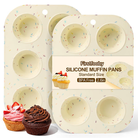 Firstfooby silicone muffin pan with 6 cups for easy muffin release.