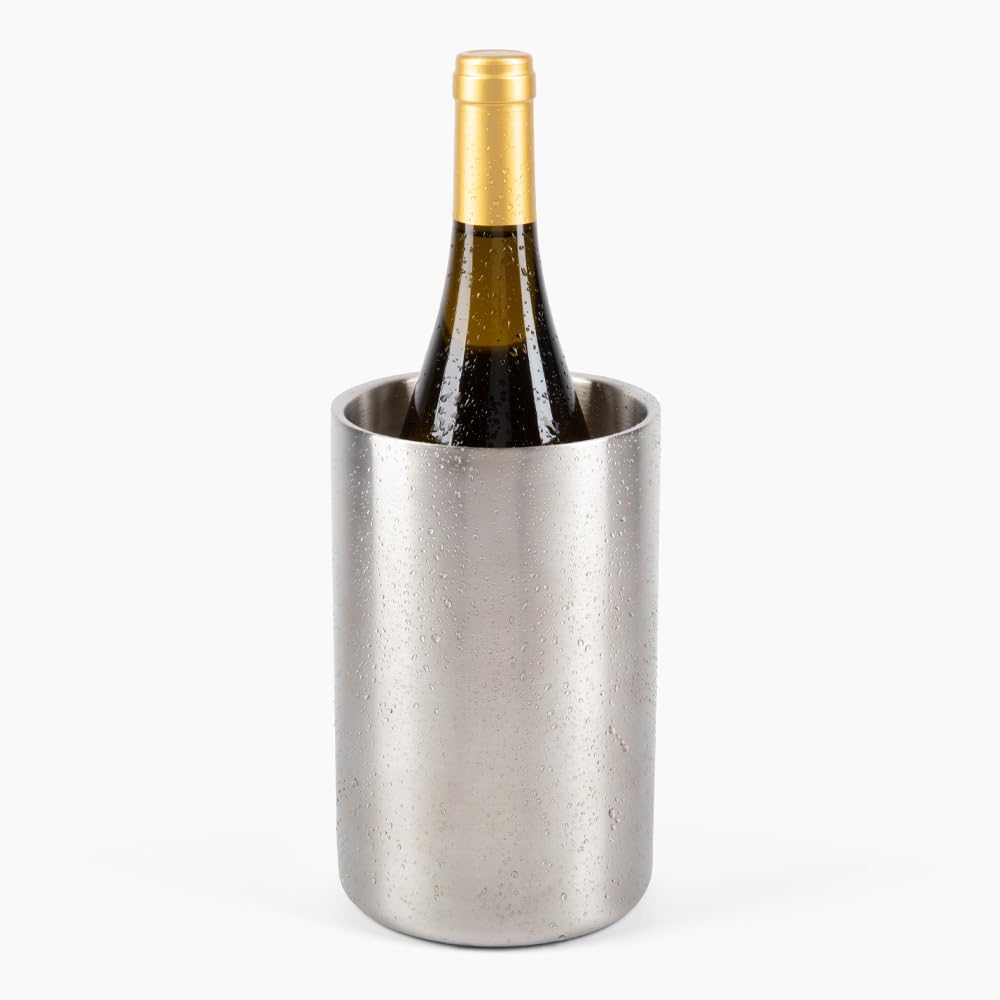 Firstleaf stainless steel wine chiller front view demonstrates sleek, durable cooling.