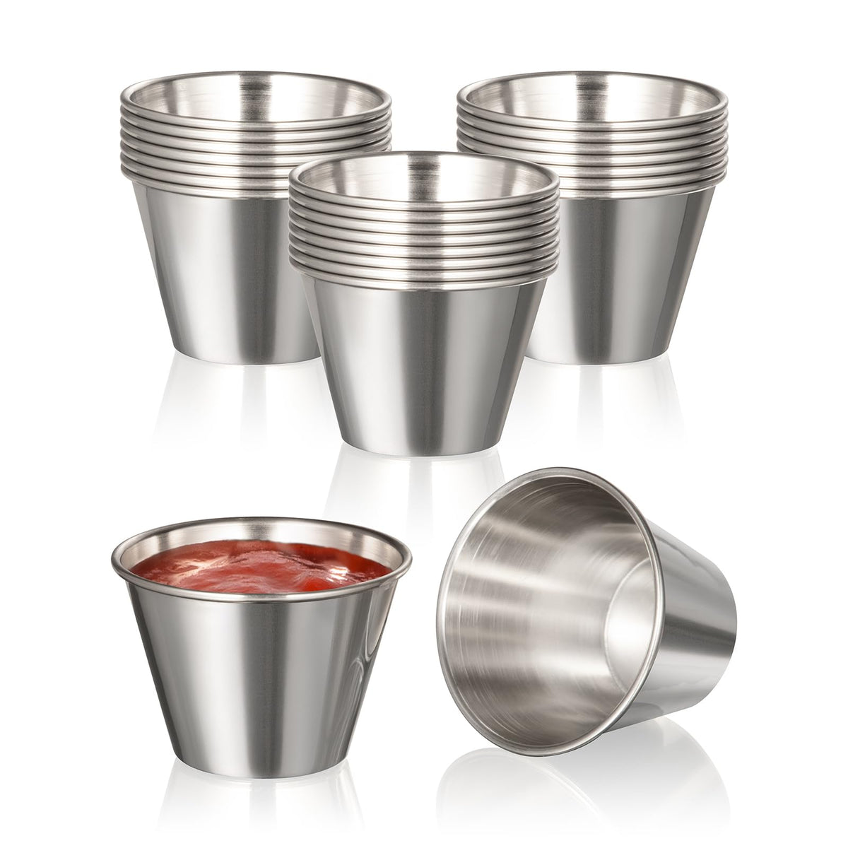 Fit Meal Prep 24-pack 2.5 oz dipping cups stacked for storage and reuse.