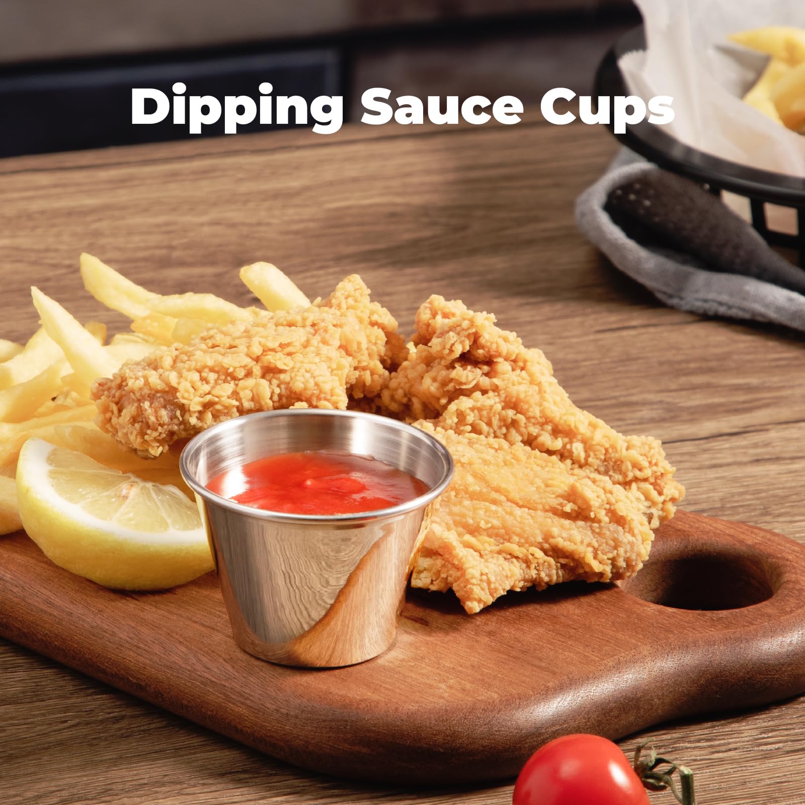 Fit Meal Prep dishwasher-safe dipping cups for easy cleanup after service.