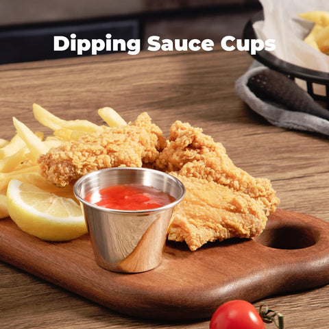 Fit Meal Prep dishwasher-safe dipping cups for easy cleanup after service.