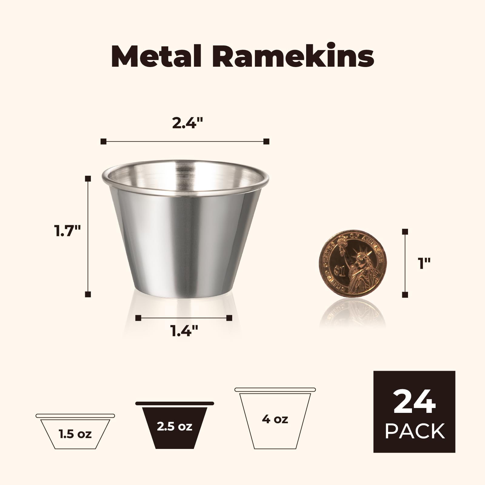 Fit Meal Prep stainless steel dipping cups front view for premium service.