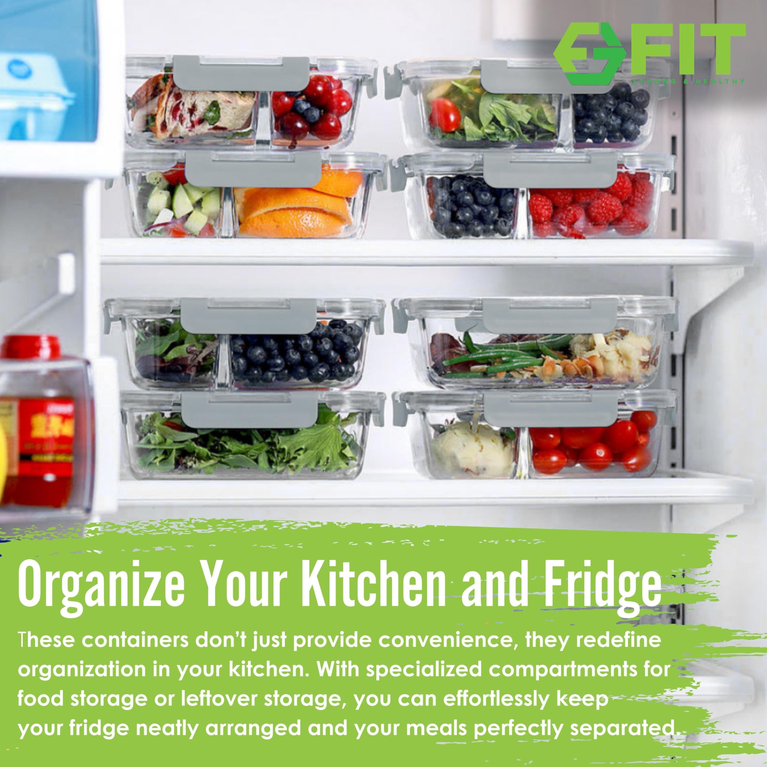 FIT Strong & Healthy 3-compartment container close-up for varied meals.